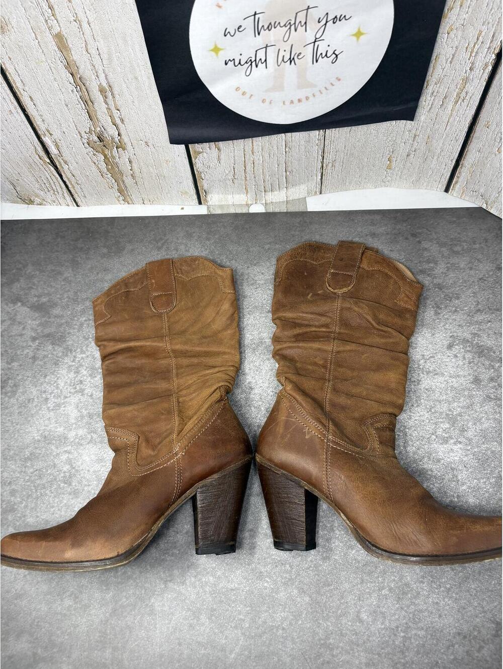Steve Madden Gesar Women's 8.5 Brown Leather Cowboy Western Slouch Heel Boot